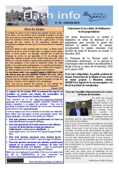 Bulletin municipal Le Beaucet - Flash Info N°92 - Janvier 2019
