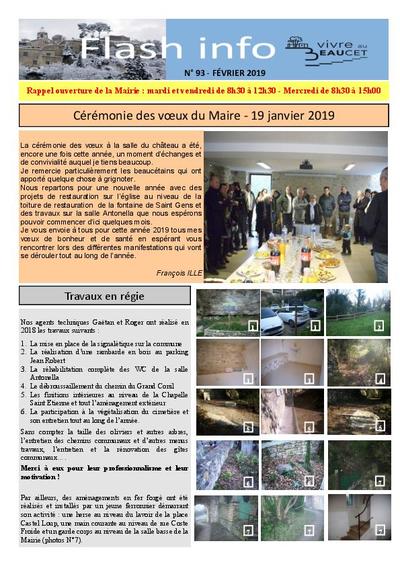 Bulletin municipal Le Beaucet - Flash Info  N°93 - Février 2019
