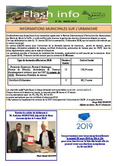 Bulletin municipal Le Beaucet - Flash Info N°94 - Mars 2019