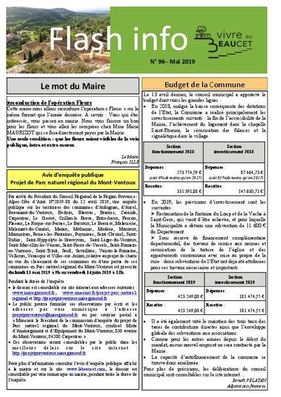 Bulletin municipal Le Beaucet - Flash Info N°96 - Mai 2019