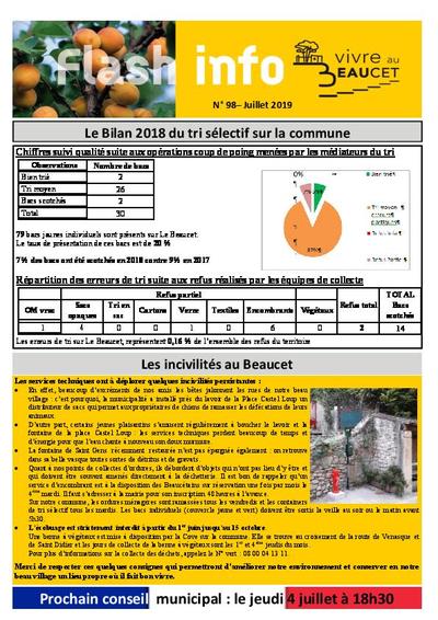 Bulletin municipal Le Beaucet - Flash Info N°98 - Juillet 2019