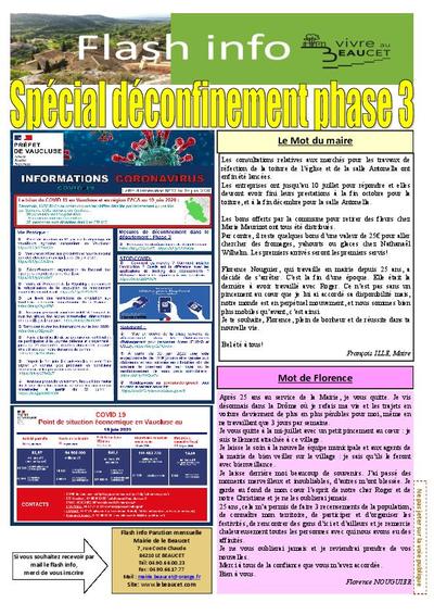 Bulletin municipal Le Beaucet - Flash info spécial déconfinement phase 3 - juillet 2020